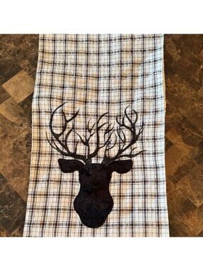 Plaid Table Runner with Black Deer Silhouette